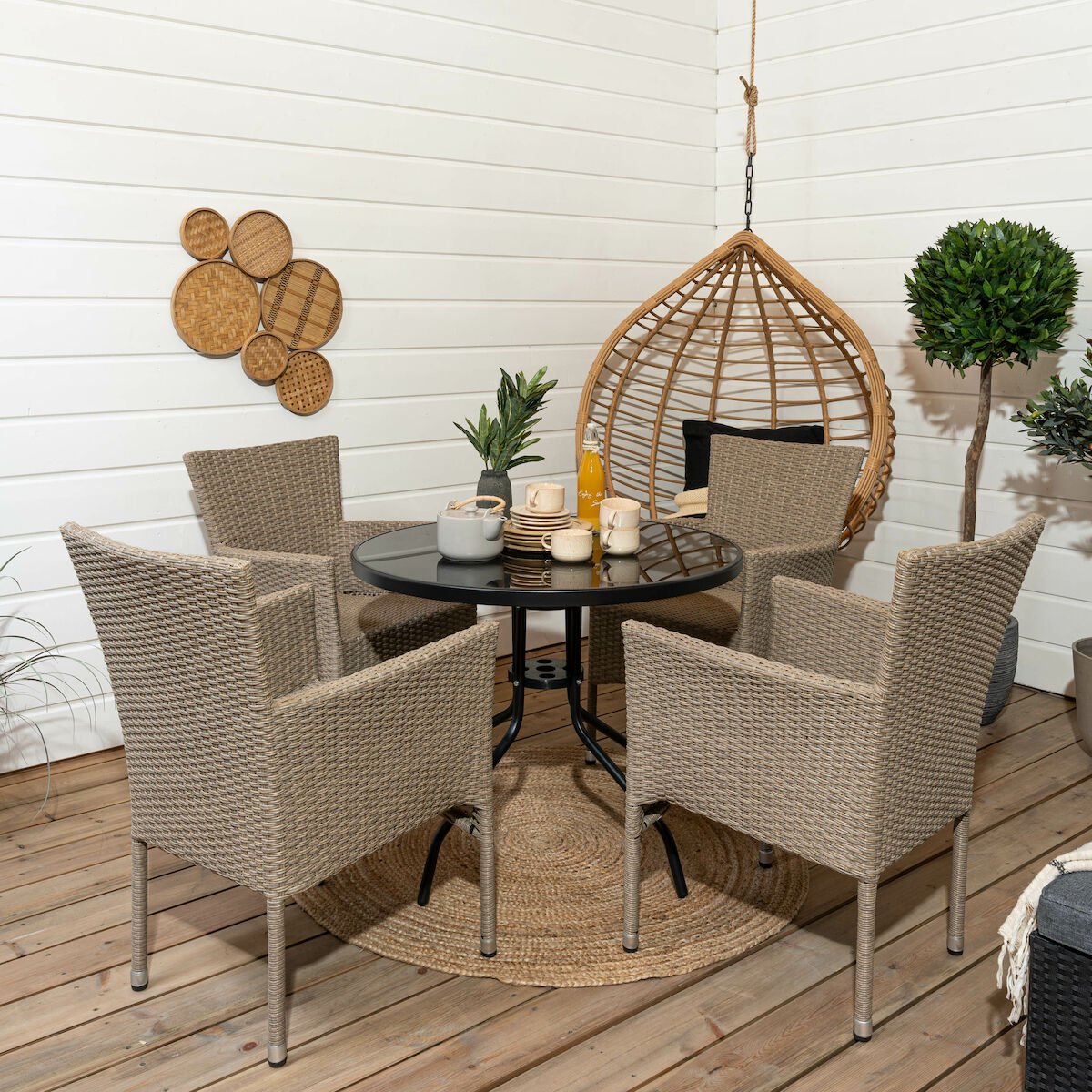 Cafe-Asta pyöreä 4-hengen ruokailuryhmä musta/luonnonväri