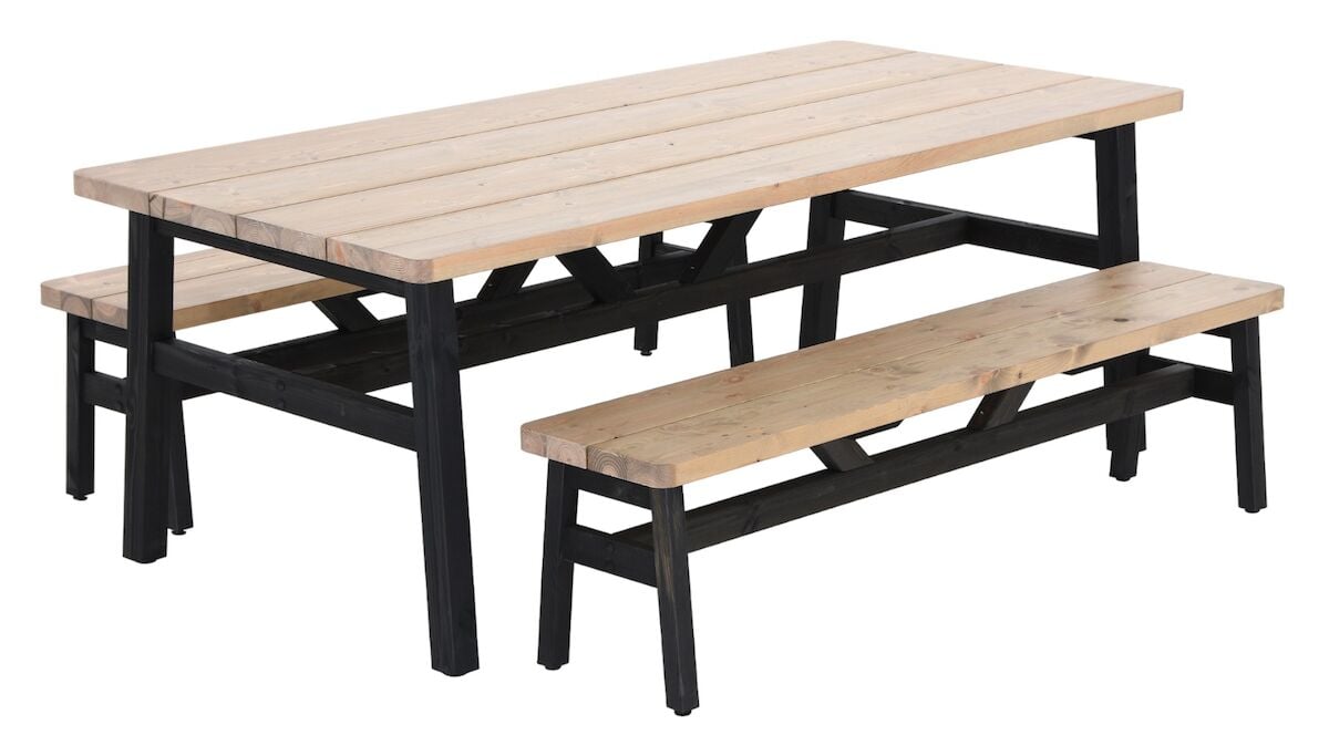 Kalho 6-hengen ruokailuryhmä penkeillä antiikki/musta