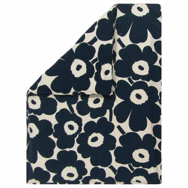 Marimekko Unikko pussilakana puuvilla-pellava 150x210 cm Luonnonvalkoinen-tummansininen