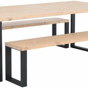 Ruska terassiruokailuryhmä penkeillä 150x100 cm antiikkipetsattu mänty/musta