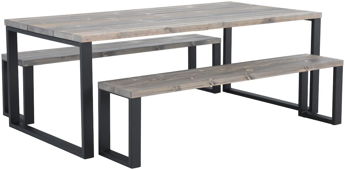 Ruska terassiruokailuryhmä penkeillä 150x100 cm savunharmaa/musta